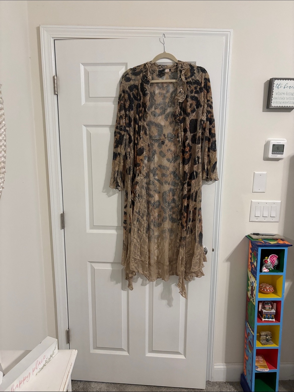 Sheer Animal Print Duster Cardigan in Taupe and Black